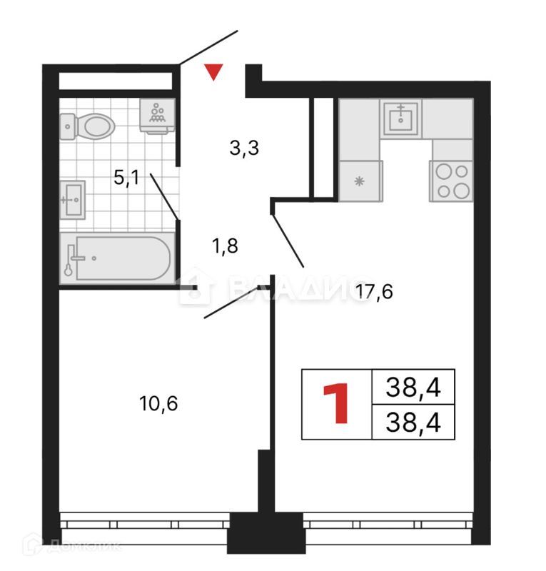 1-комн., 38.4 м², 8/18 этаж