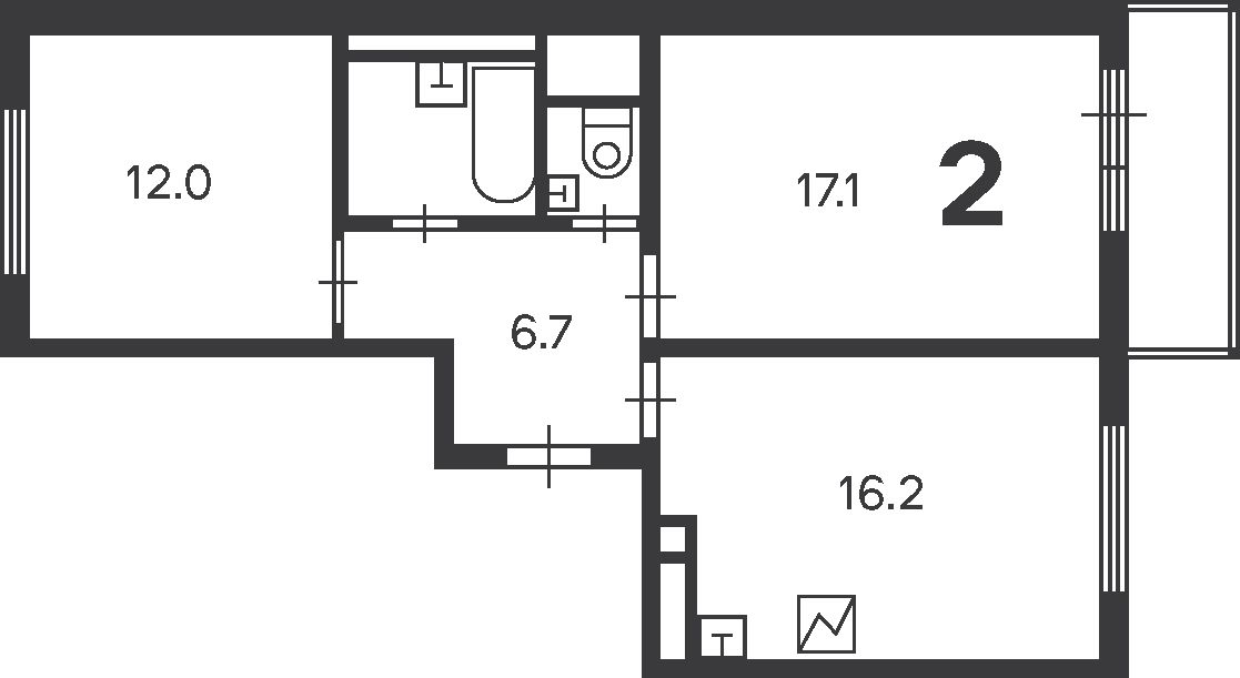 2-комн., 57 м², 11/14 этаж