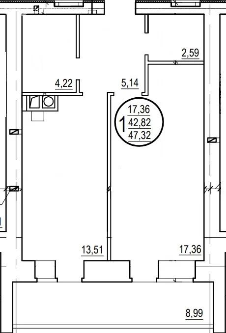 1-комн., 51.18 м², 1/10 этаж