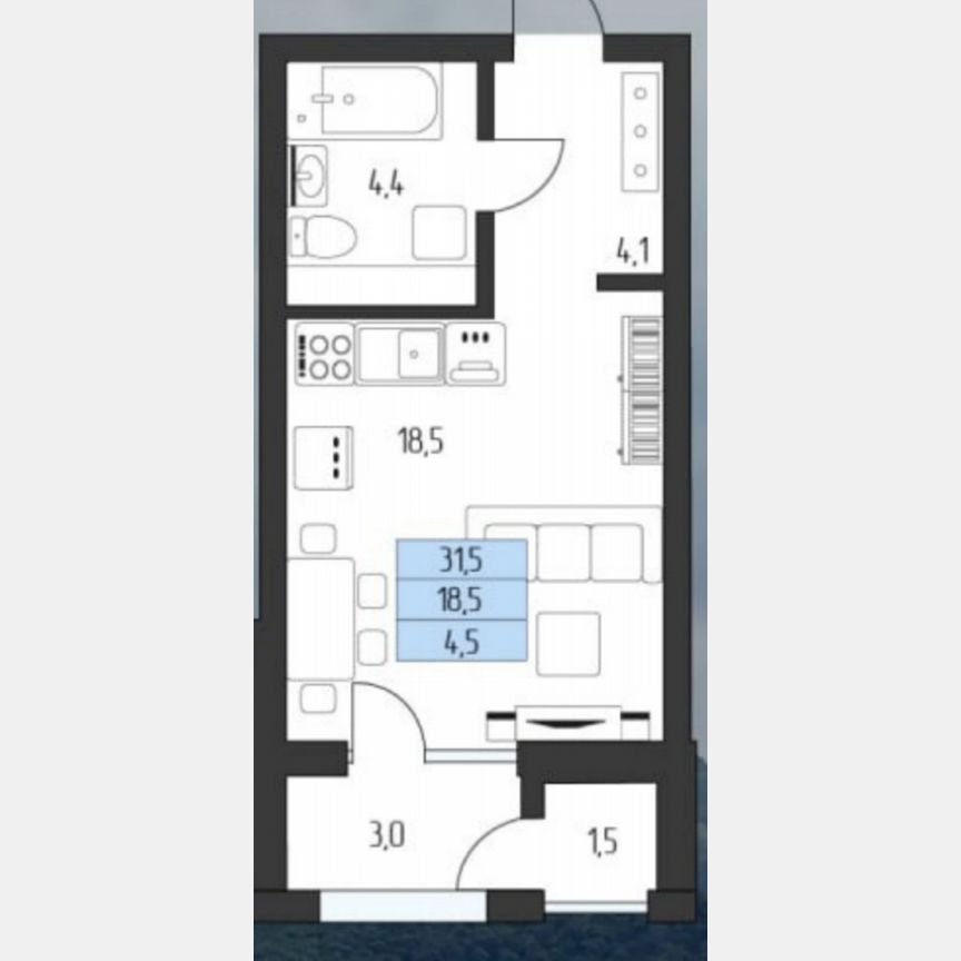 Студия, 29 м², 5/7 этаж