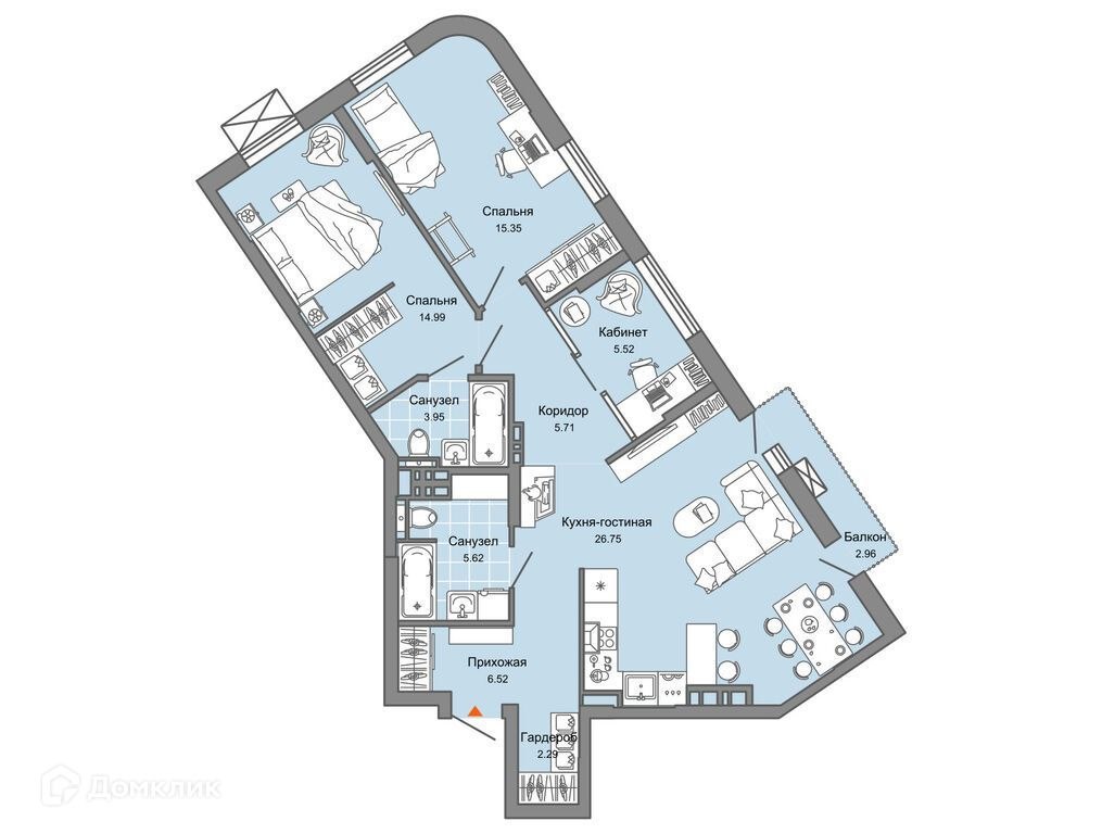 2-комн., 88 м², 8/8 этаж