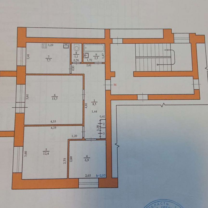 3-комн. квартира, 56.9 м2, 2/5 этаж