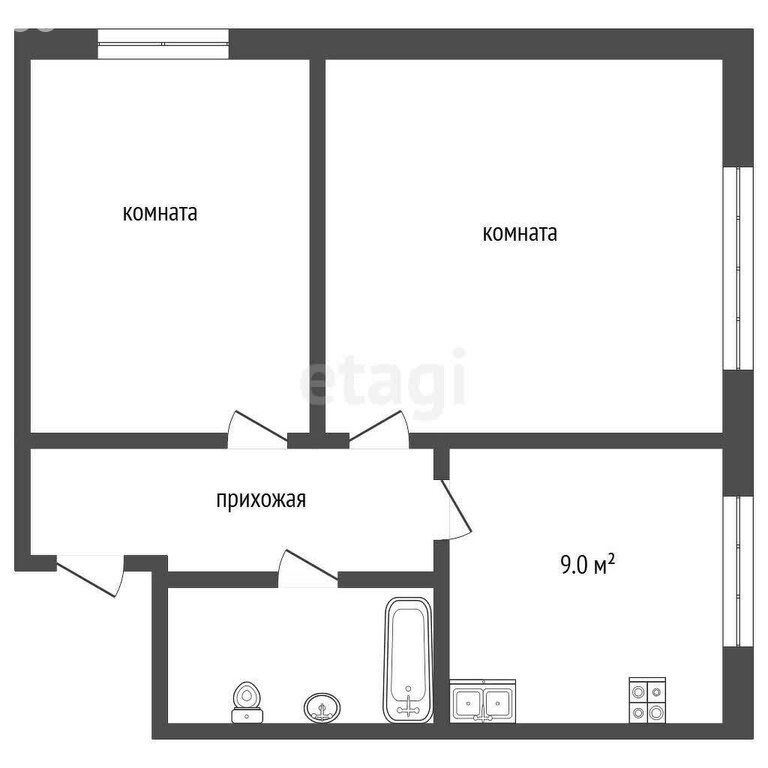 2-комн. квартира, 44.3 м2, 3/4 этаж