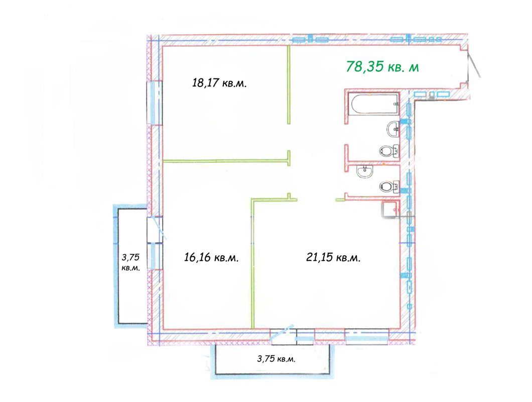 3-комн., 78.35 м², 4/10 этаж