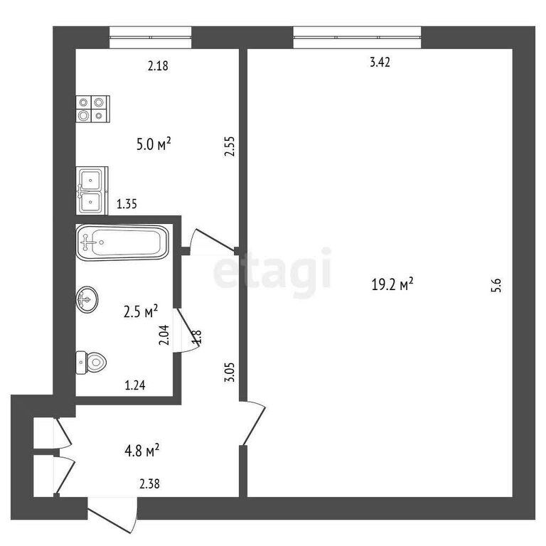 1-комн., 32.3 м², 1/5 этаж