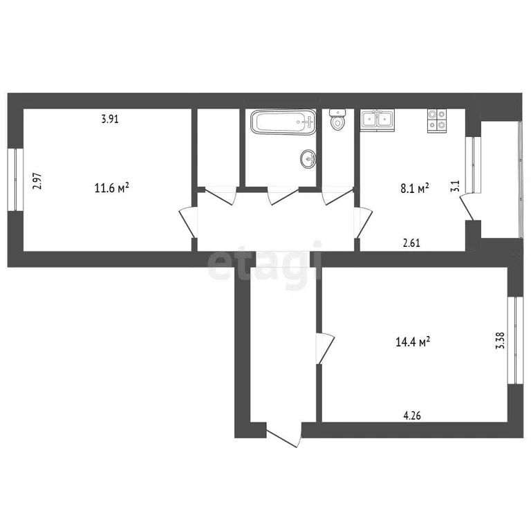 2-комн., 50.1 м², 3/5 этаж