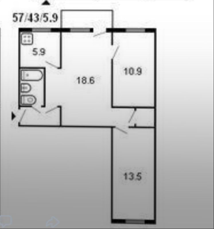 3-комн., 57.6 м², 4/4 этаж