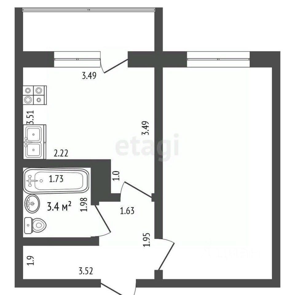 1-комн., 35 м², 3/9 этаж