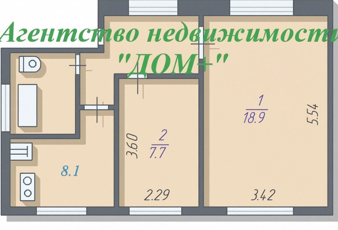 2-комн. квартира, 40.7 м2, 4/5 этаж