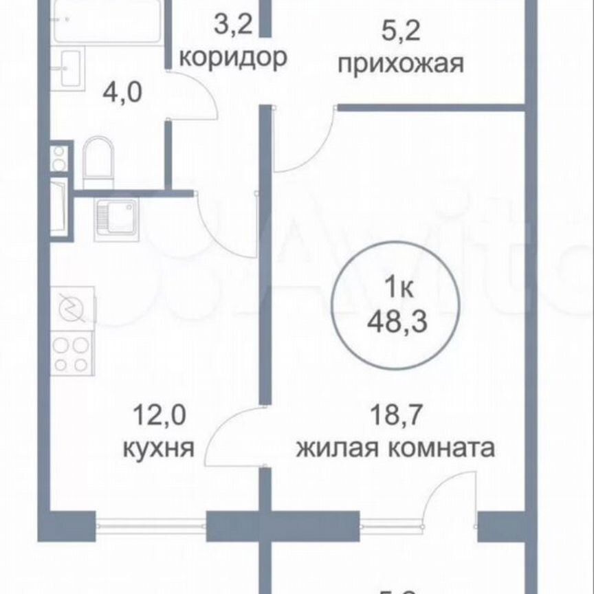 1-комн., 43.1 м², 8/9 этаж