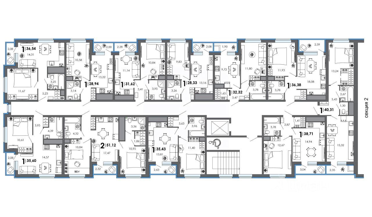 2-комн., 51.12 м², 4/8 этаж
