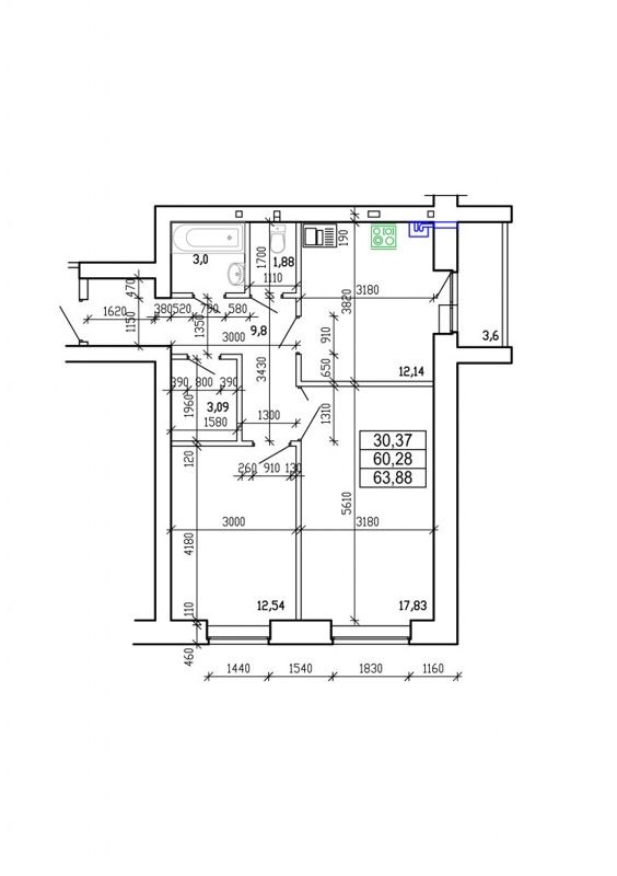 2-комн., 63.88 м², 5/5 этаж