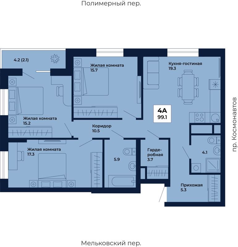 3-комн., 99.1 м², 4/31 этаж