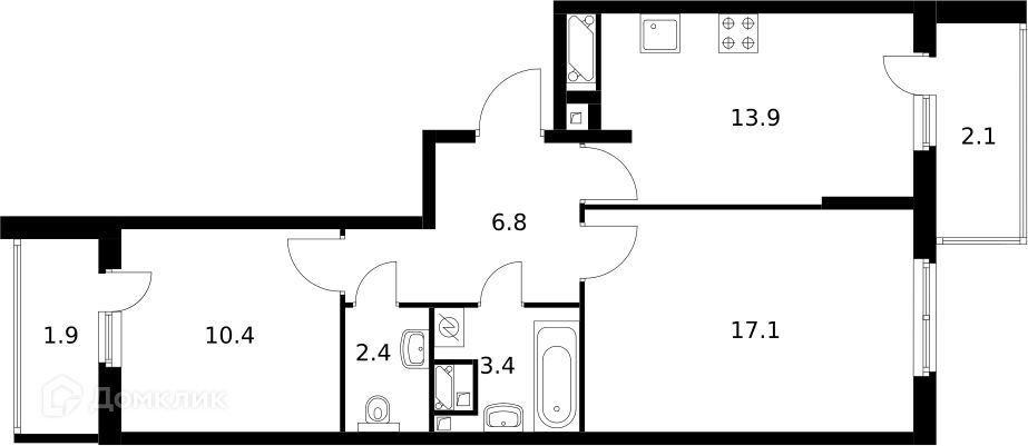 2-комн., 58 м², 24/24 этаж