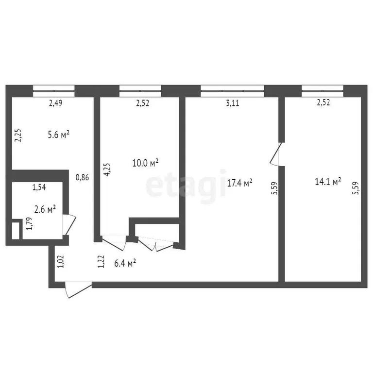 3-комн., 57 м², 1/5 этаж