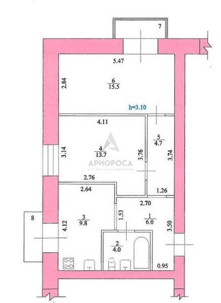 2-комн., 53.7 м², 3/7 этаж