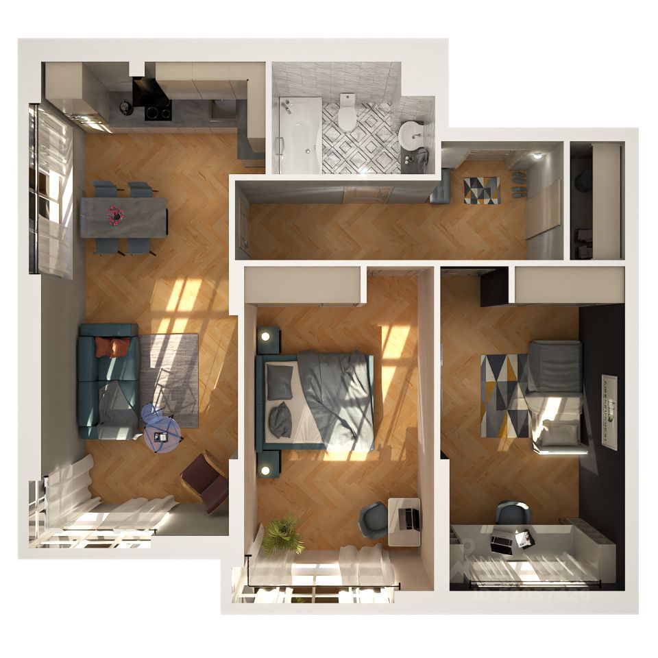 3-комн. квартира, 74.3 м², 1/15 этаж