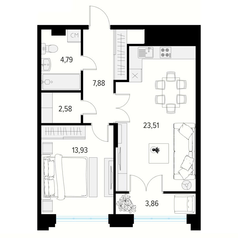 1-комн., 54.62 м², 10/10 этаж