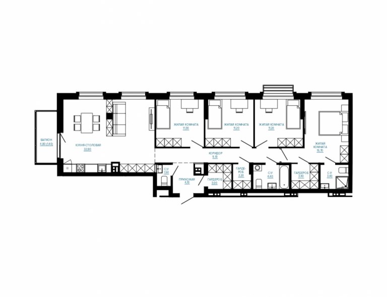 4-комн., 113.7 м², 7/7 этаж