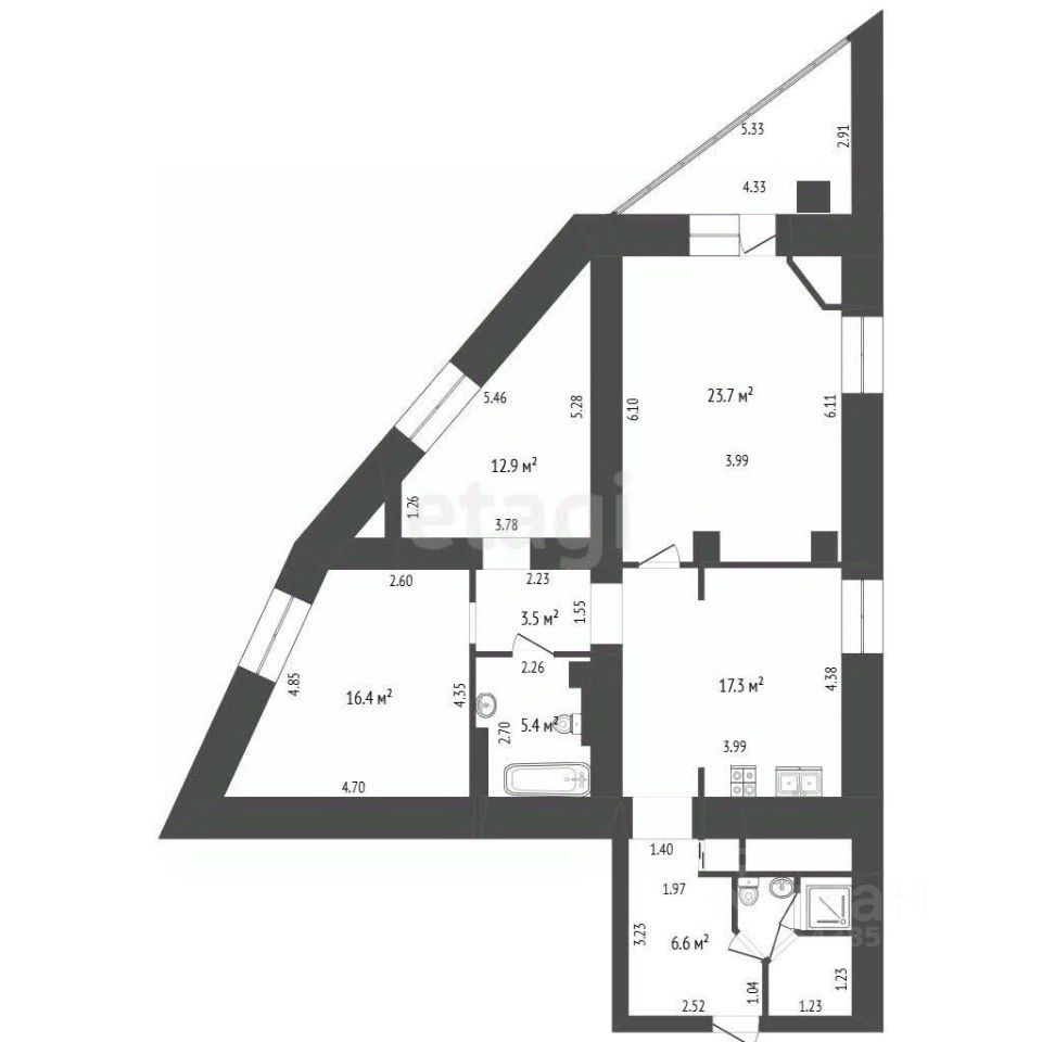 3-комн., 98 м², 12/16 этаж
