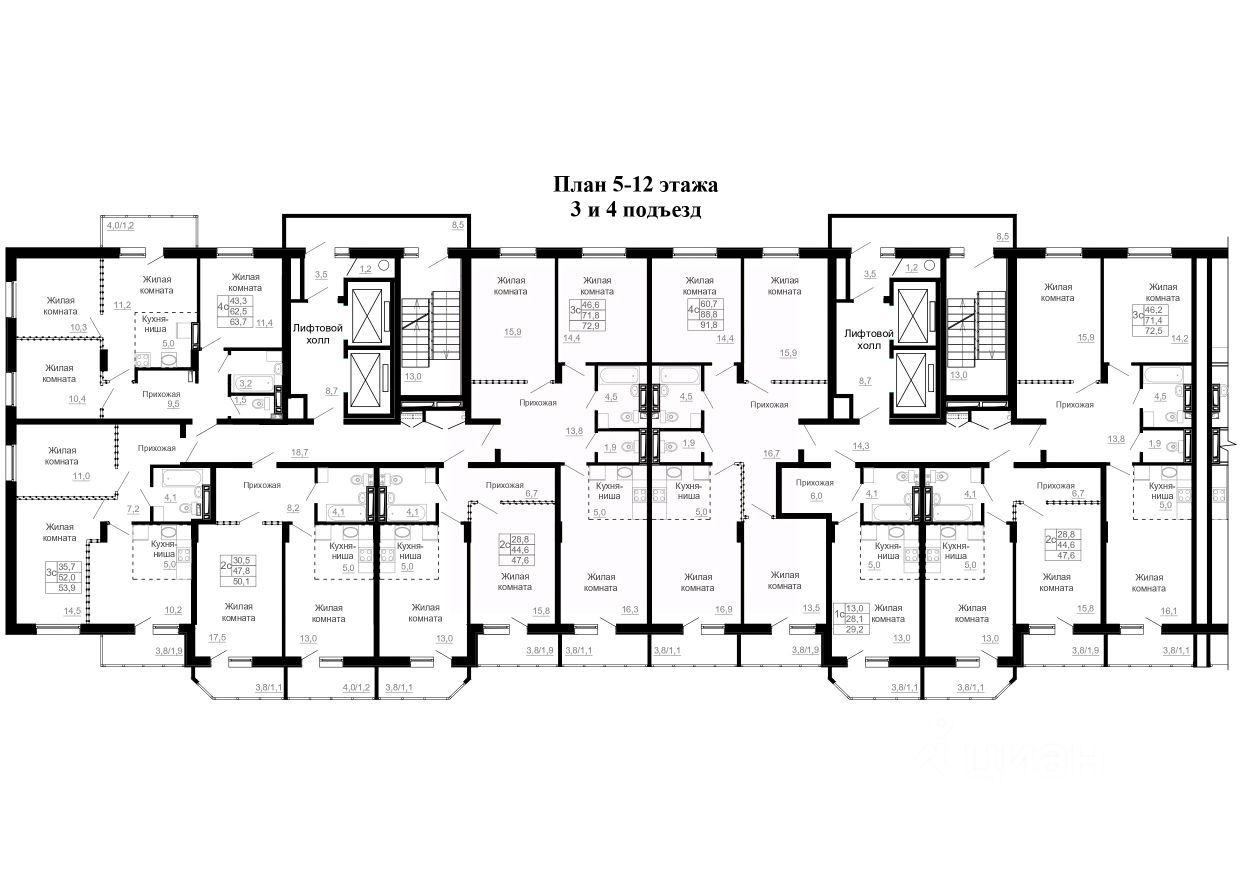2-комн. квартира, 76.6 м2, 8/25 этаж