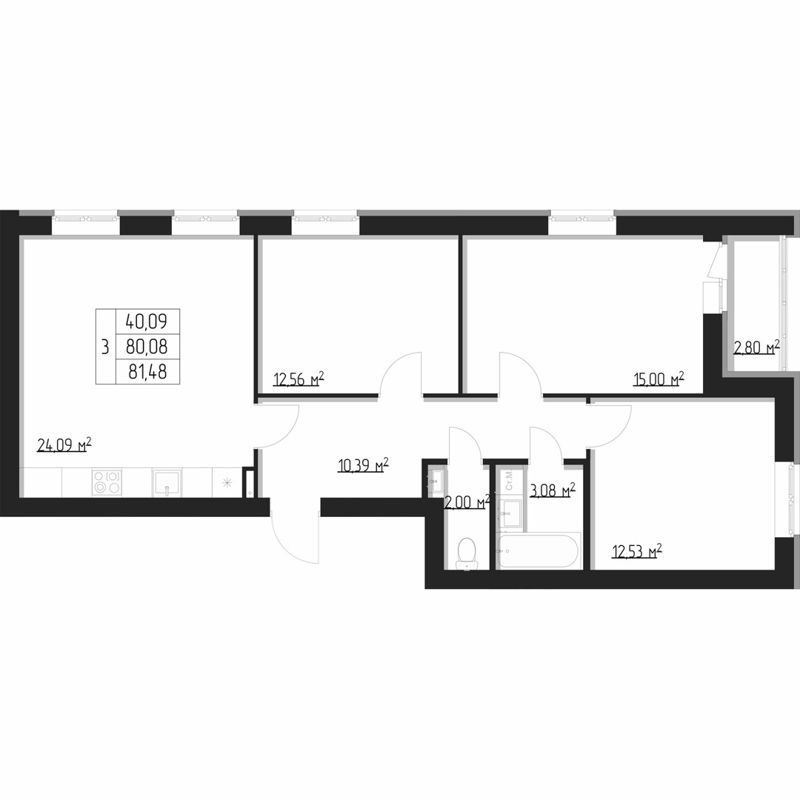 3-комн., 80.5 м², 4/10 этаж