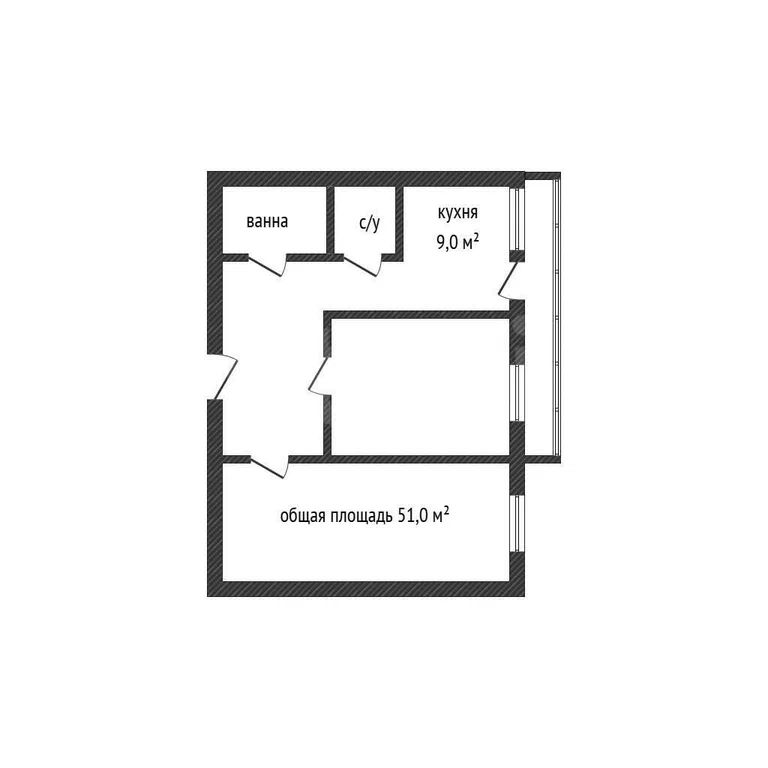 2-комн., 51 м², 2/3 этаж