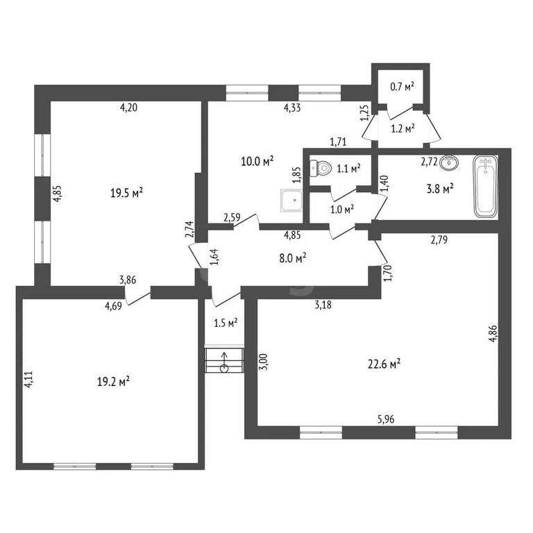 3-комн., 88.6 м², 1/1 этаж