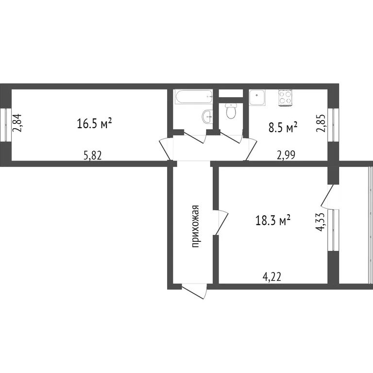 2-комн., 56.3 м², 5/5 этаж