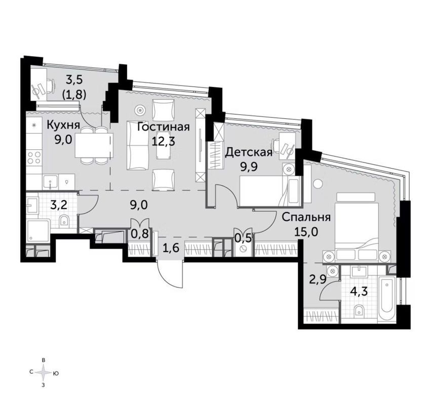 3-комн., 70.3 м², 16/20 этаж