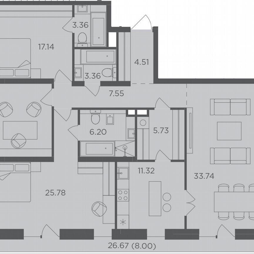 4-комн., 139 м², 13/19 этаж