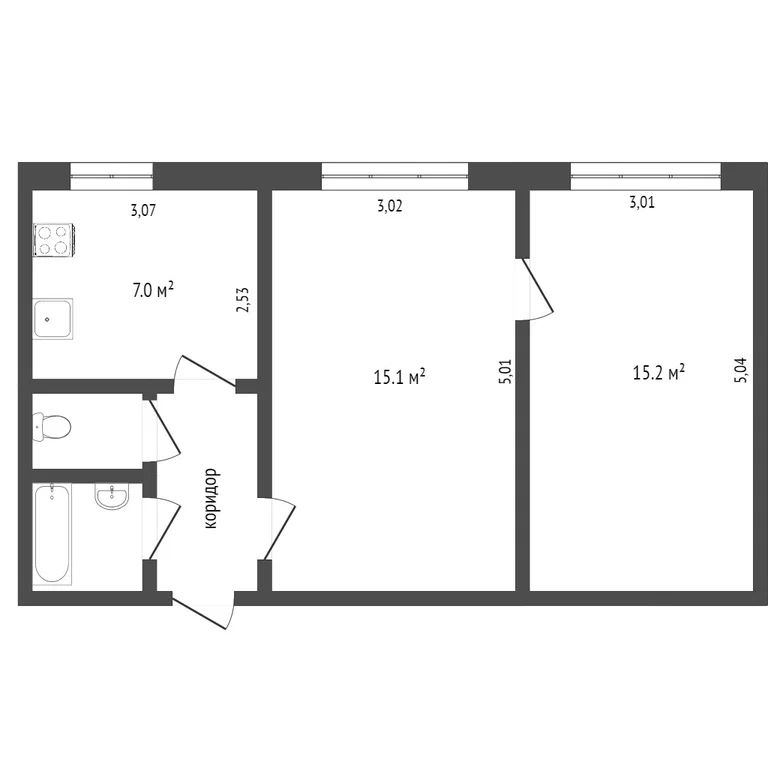 2-комн., 44.4 м², 8/9 этаж