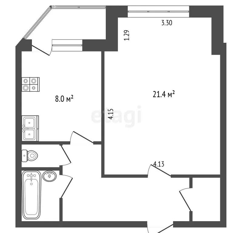1-комн., 44.3 м², 8/9 этаж