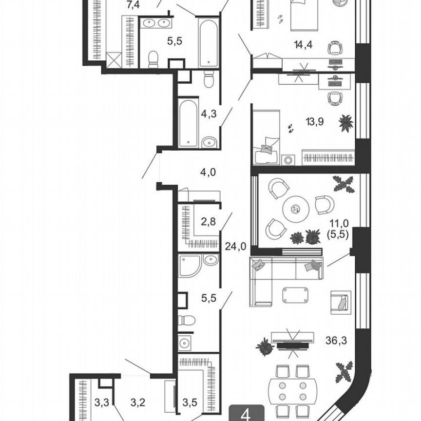 5-комн., 184 м², 22/27 этаж