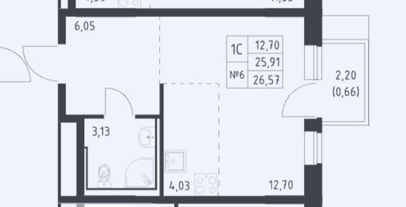 Студия, 26.57 м², 12/16 этаж