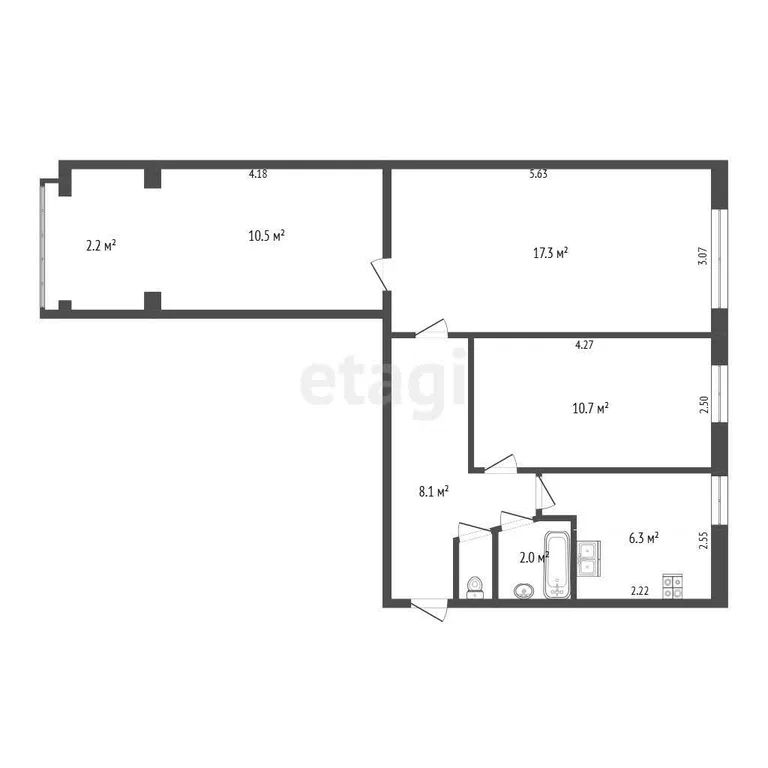 3-комн., 60.2 м², 1/5 этаж