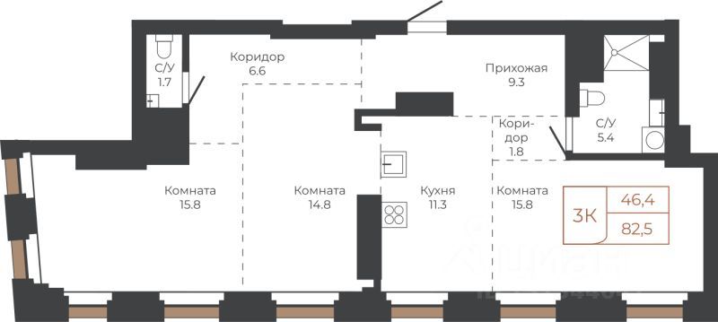 3-комн., 80.3 м², 22/27 этаж