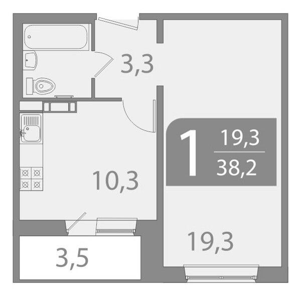 1-комн., 36.3 м², 1/10 этаж