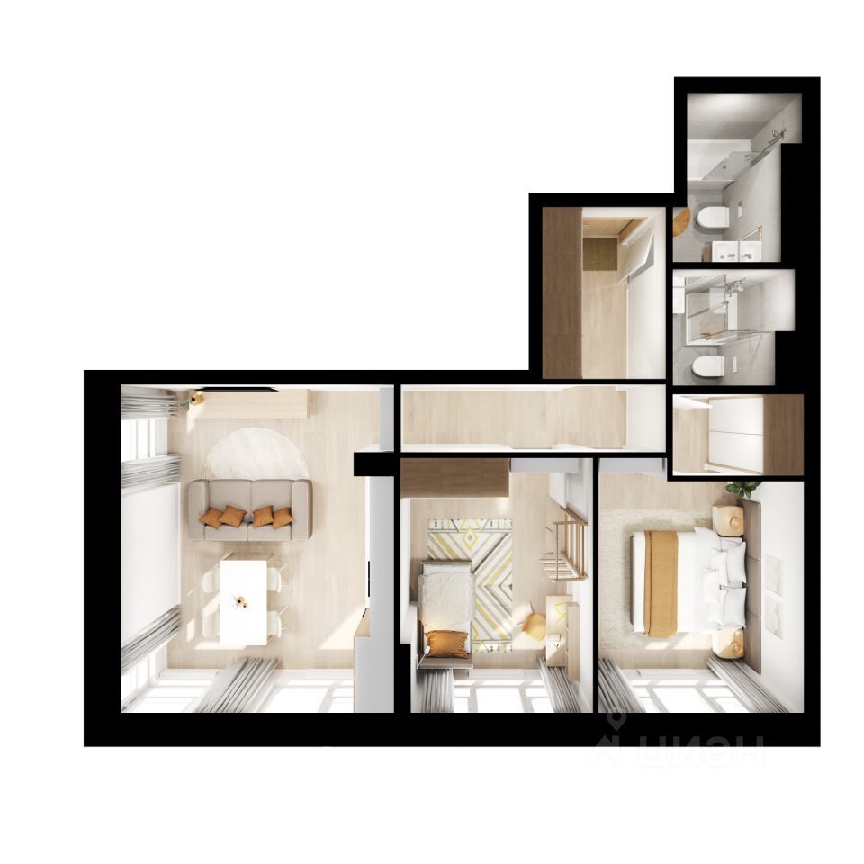 2-комн. квартира, 59.9 м2, 23/26 этаж