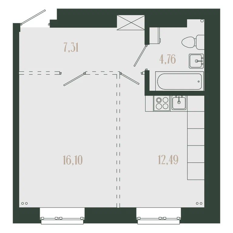 1-комн., 40.66 м², 1/8 этаж