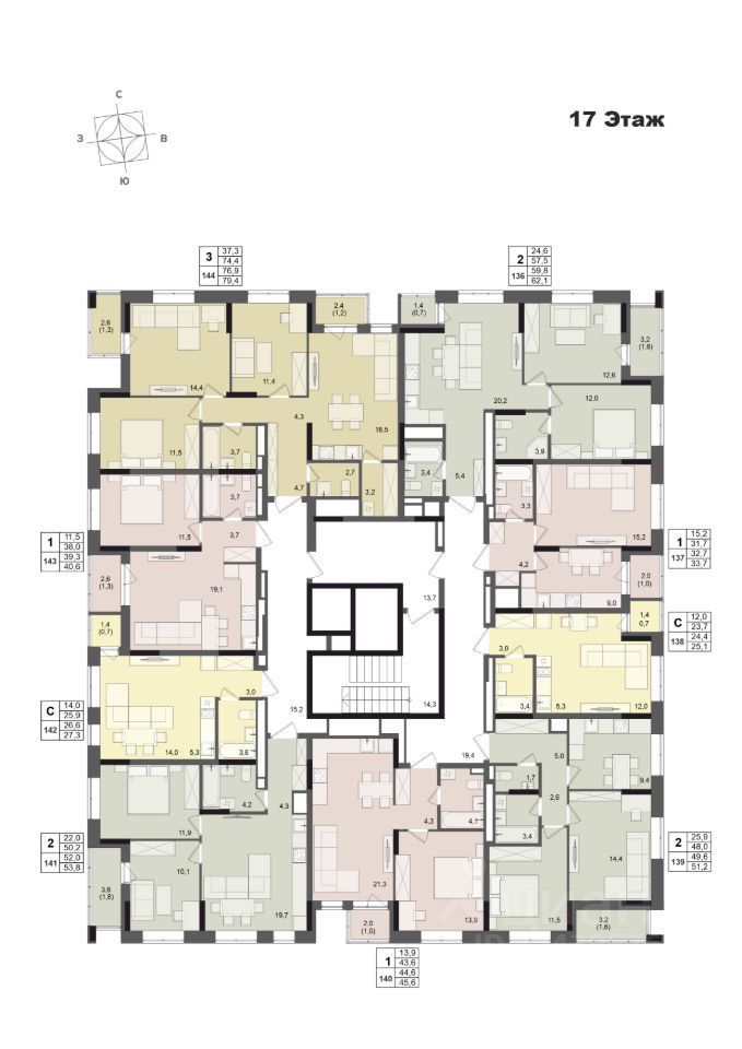 3-комн. квартира, 76.9 м2, 17/17 этаж
