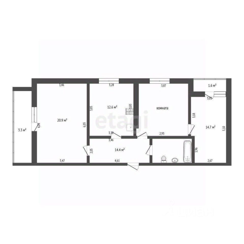 3-комн., 83.2 м², 8/9 этаж