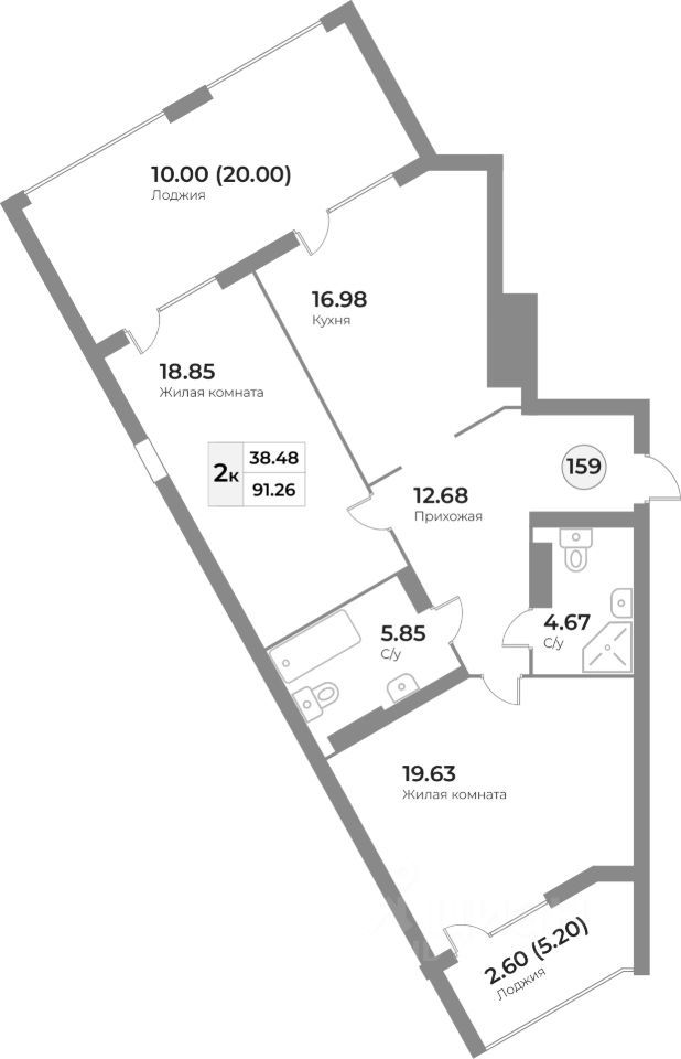 2-комн., 91.26 м², 2/7 этаж