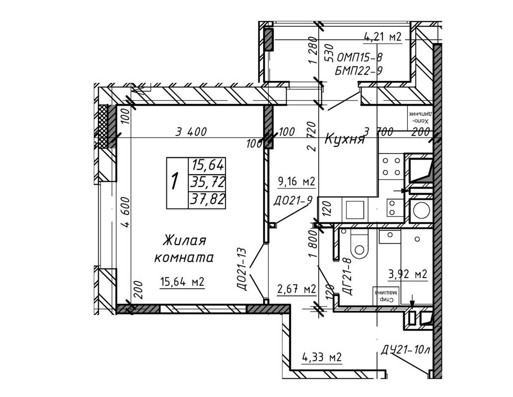 1-комн., 38 м², 1/9 этаж