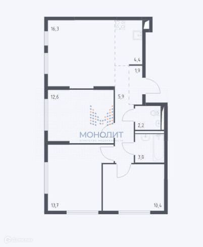 3-комн., 70.4 м², 16/16 этаж
