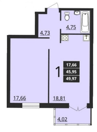 1-комн., 49.97 м², 13/18 этаж