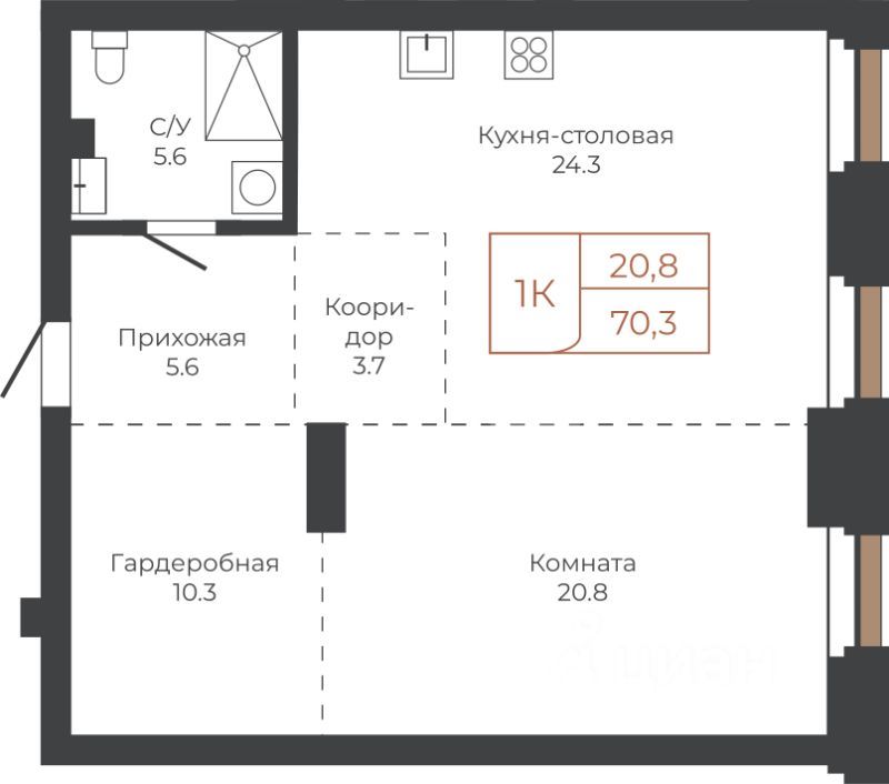 1-комн., 70.2 м², 4/27 этаж