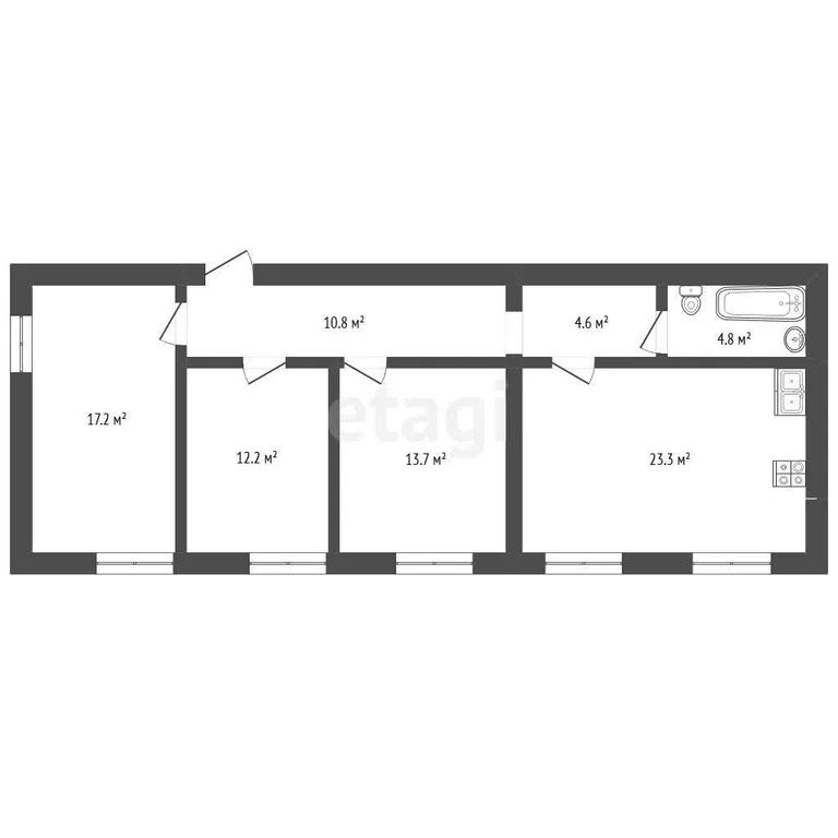 3-комн., 86.6 м², 2/4 этаж