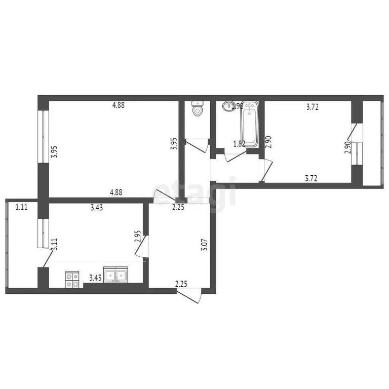 2-комн., 56 м², 8/9 этаж