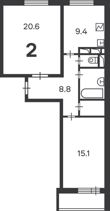 2-комн., 61 м², 12/14 этаж